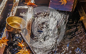 Japanese water dipper with natural mineral water - Senboku, Akita , Japan