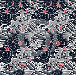 Japanese wave with sakura seamless pattern for textile, background, garments or wallpaper