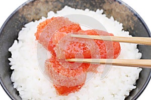 Japanese white rice and karashi mentaiko