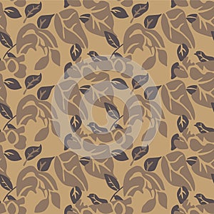 Japanese Wild Leaf Branch Vector Seamless Pattern