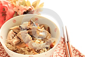 Japanese winter food, chicken and Maitake mushroom rice