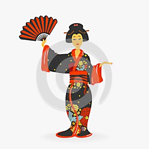 Japanese Woman with Fan Vector Illustration