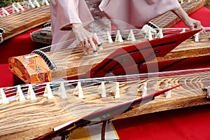 Japanese woman playing the traditional instrument