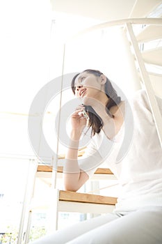 Japanese woman talking with cell phone