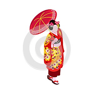 Japanese Woman Umbrella Composition