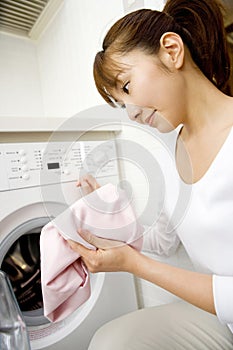 Japanese woman washing clothes