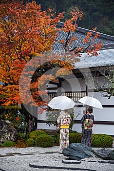 Japanese women in enkoji temple, Kyoto, Japan