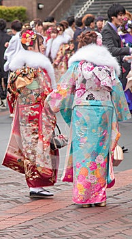 Sasebo, Japan - 07JAN2018: Japanese women in Kimono`s during the