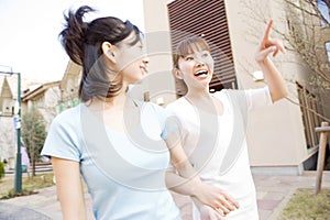 Japanese women taking a walk