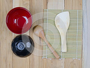 Japanese wooden spoon, and bowl