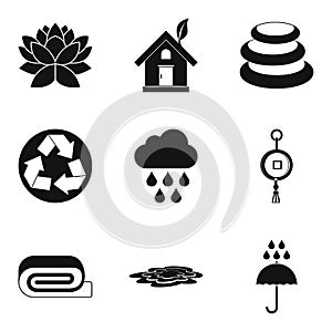 Japanese world icons set, simple style