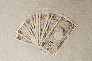 Japanese Yen banknote stack. Thousand Yen money. Japan cash, Tax, Recession Economy, Inflation, Investment, finance and shopping