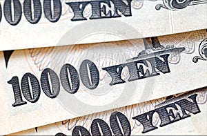 Japanese Yen currency, partial view of banknotes