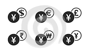 Japanese yen exchange icon set. banking transfer sign. finance infographic design element