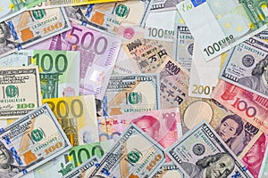Japanese yen, US dollar, Chinese yuan, Euro.