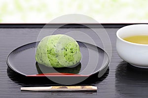 Japanese yomogi mochi dessert photo