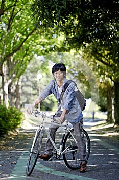 Japanese young man, bicycle and college student