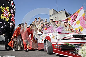 Japanese young men wearing traditional Kimono