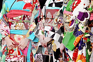 Japanese young women wearing traditional Kimono