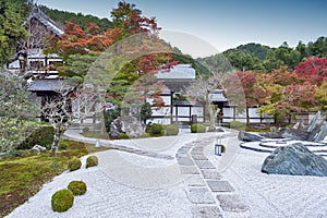 Japanese zen garden during autumn at Enkoji temple in Kyoto, Japan