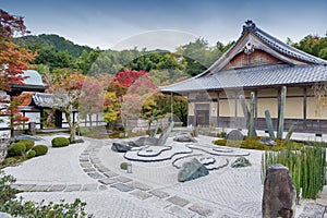 Japanese zen garden during autumn at Enkoji temple in Kyoto, Japan