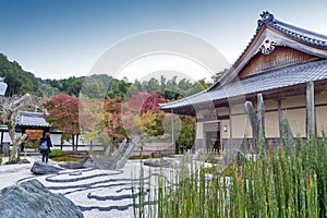 Japanese zen garden during autumn at Enkoji temple in Kyoto, Japan