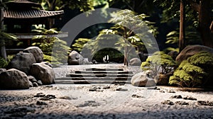 Japanese Zen Garden: Harmony of Rocks, Raked Sand and Groomed Foliage
