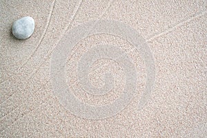 Japanese Zen Garden with Pebble with Line on Sand.mini Stone on Beach backgrond Top View and nobody.Ciircle Rock Balance Japan on