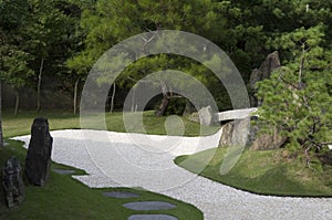 Japanese zen garden with sand backyard