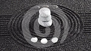 Japanese zen garden with stone in textured sand