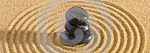 Japanese ZEN garden with stone in textured sand