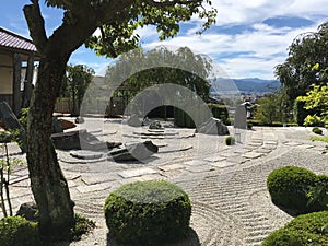 Japanese zen rock garden in Kyoto in summertime