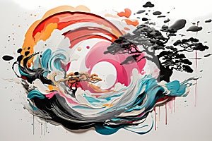 Japanese zen style abstract art illustration