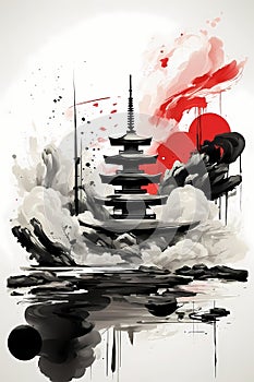 Japanese zen style abstract art illustration