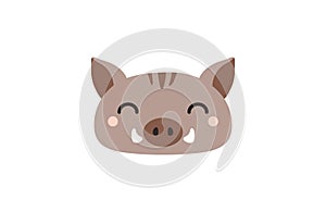 Japanese zodiac sign, cute cartoon wild boar face character illustration.