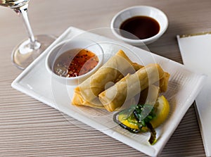 japanise harumaki with vegetables in the restaurant