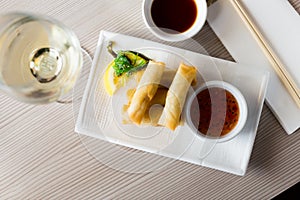 japanise meal harumaki on the plate