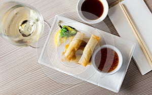japanise meal harumaki on the plate