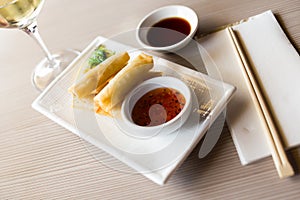 Japanise meal harumaki on the plate