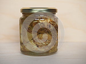 Jar of artichoke vegetables