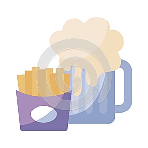jar beer with french fries isolated icon