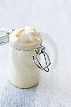 Jar bottle of fresh mayonaise