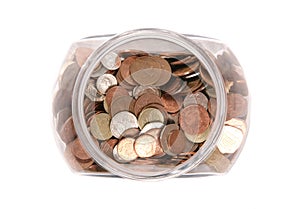 Jar of British currency coins