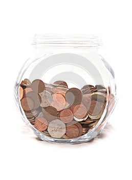 Jar of British currency coins