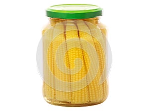 Jar of canned baby corn