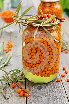 Jar of canned sea-buckthorn