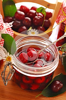 Jar of cherry compote