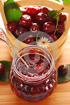 Jar of cherry confiture