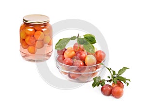 Jar of cherry plum compote