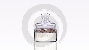 Jar with chocolate, sugar, brown sugar, flour